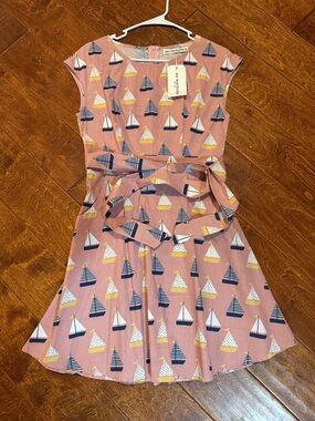 Mini Boden Pink Sailboat Tie-Waist Dress